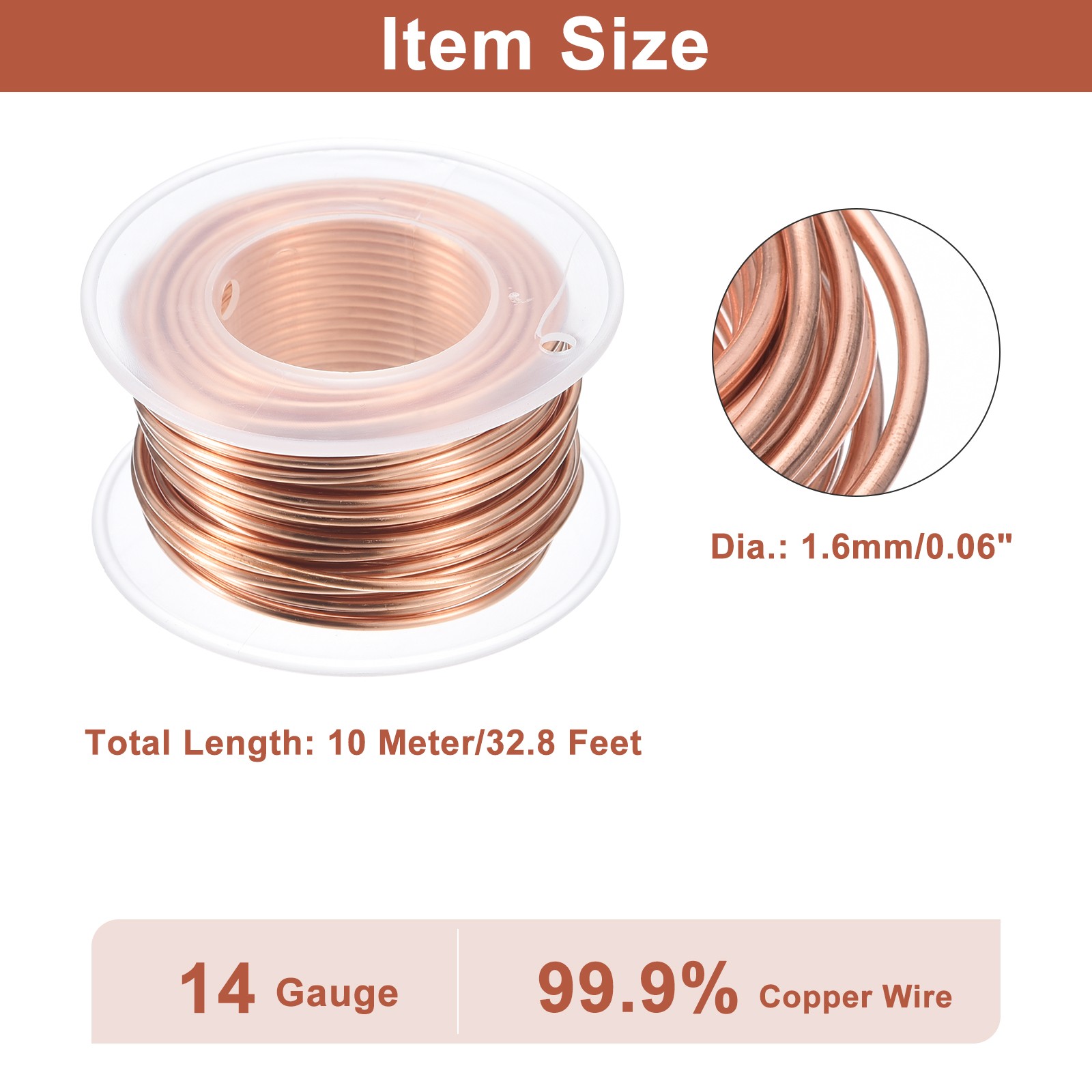 Soft Copper Wire (14 Gauge, 10m), for 99.9% Pure Copper Crafts