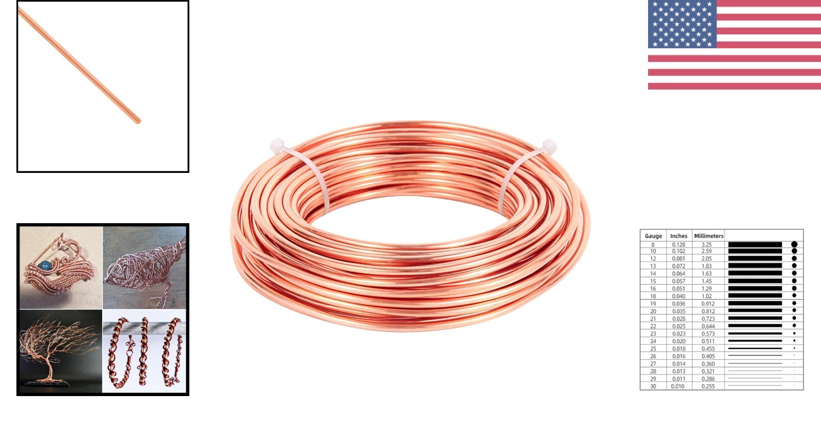 6.5 Ft Malleable 8 Gauge Bare Copper Wire for Art, Gardening & Science Projects