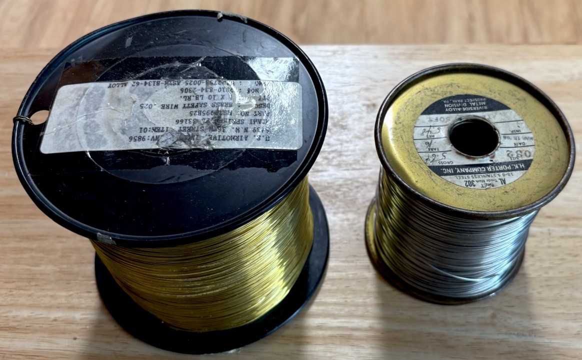 10 Lb Roll Brass Safety Wire .025 & 5 Lb Roll Of Stainless Steel .032 Wire