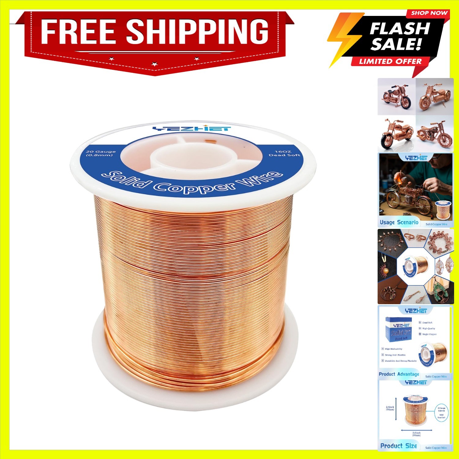 99.9% Solid Bare 20 Gauge, 330Ft, Dead Soft, 1 Pound Spool Pure for Crafts, E…