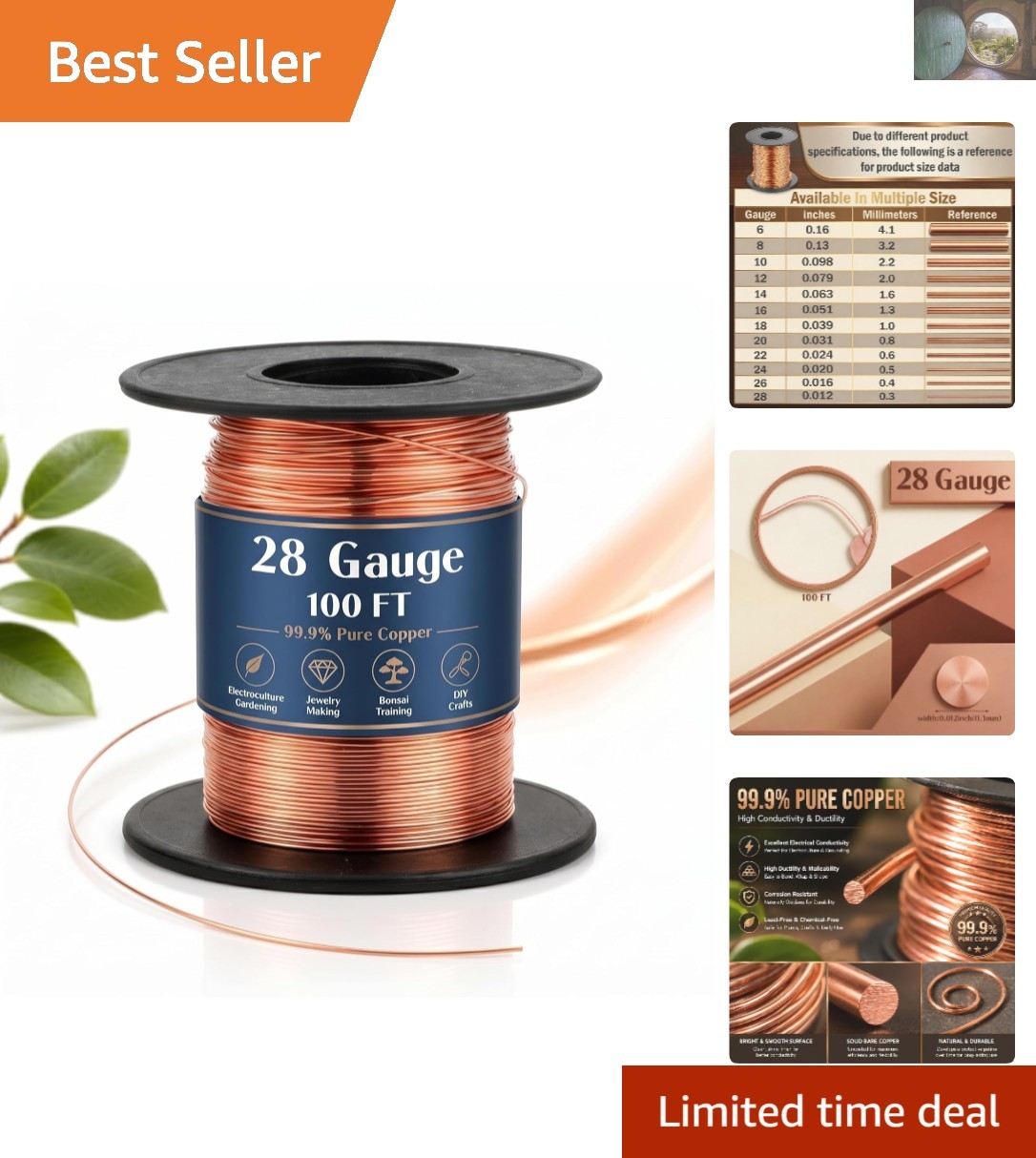 Flexible 100ft 28 Gauge Copper Wire – Ideal for Jewelry Making & Electroculture
