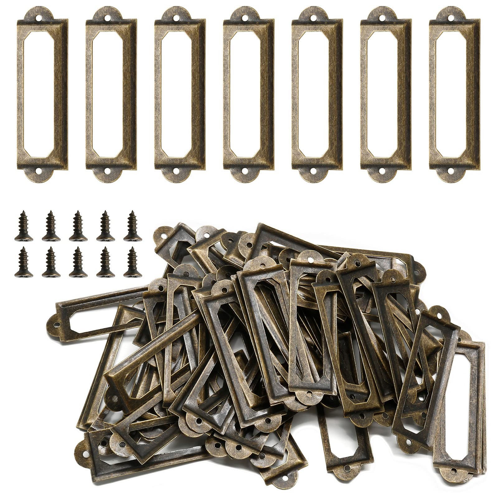 50 PCS Metal Label Holders 60x17mm Antique Bronze with Screws | Iron Bronze-Plat