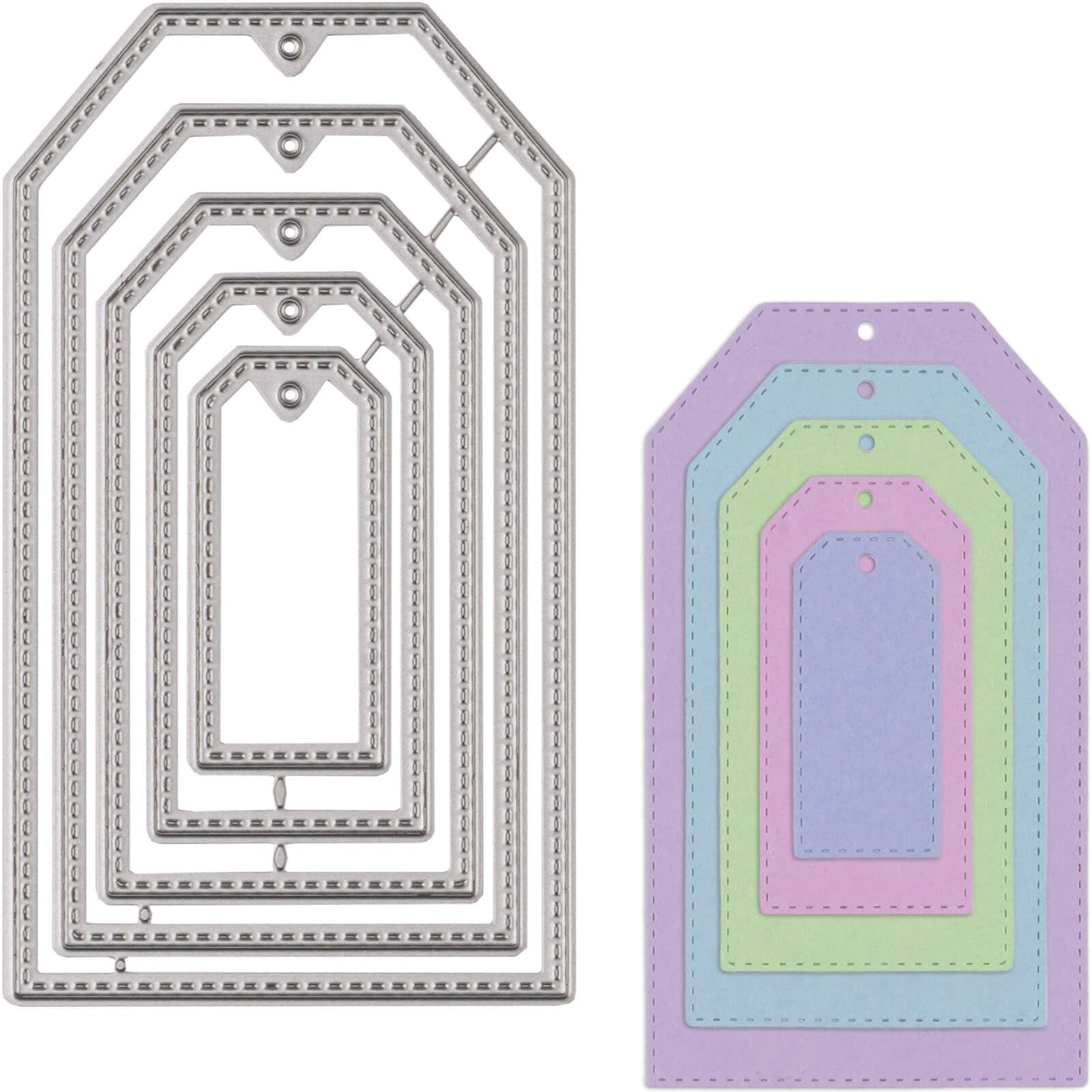 Stitched Tag Metal Cutting Dies 5 Nested Sizes Angled Edge Die Cuts with Holes f