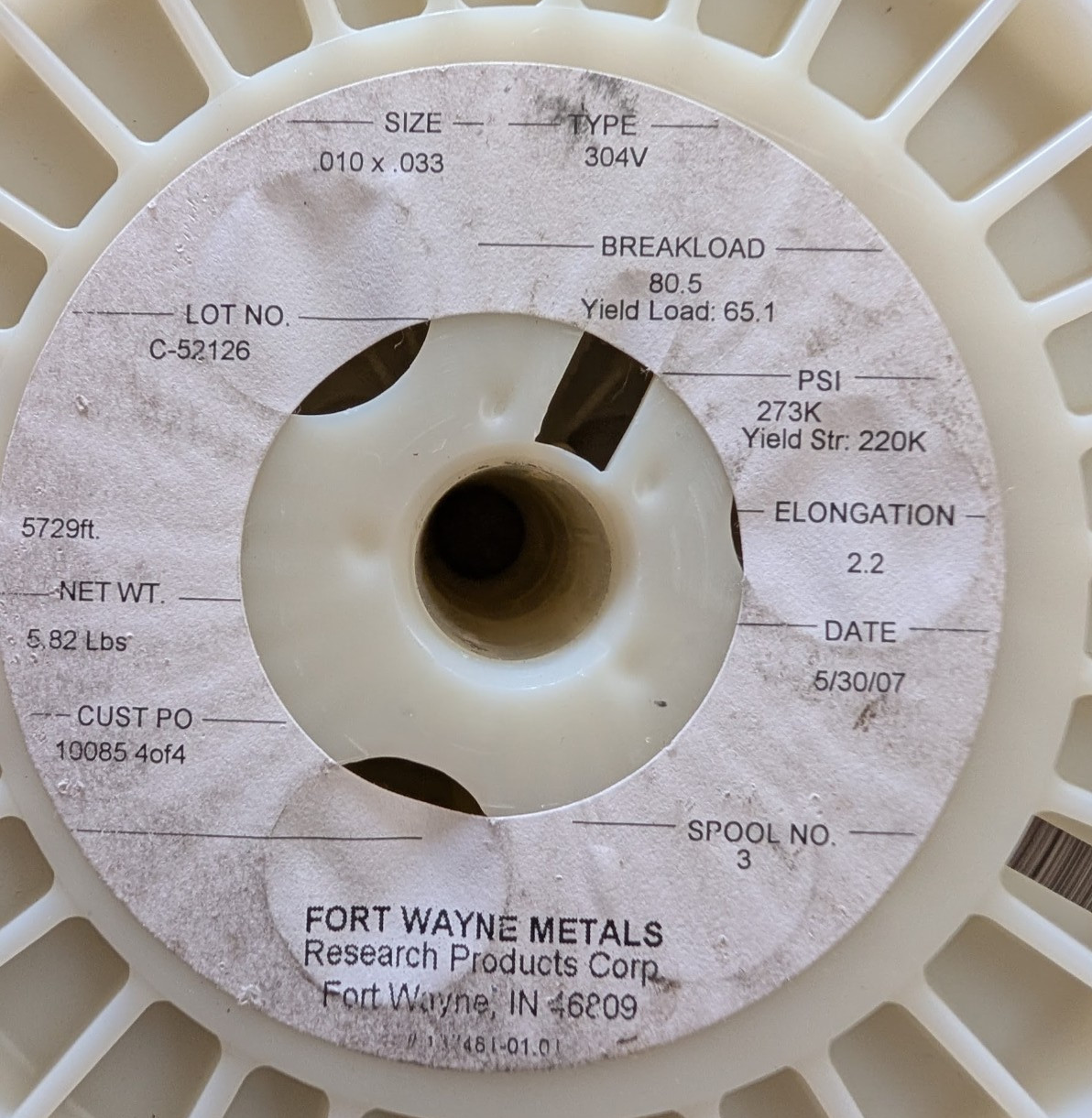 Fort Wayne Metals 304V Stainless Flat Wire 0.010″x0.033″ 5.8lb 5729ft Spool