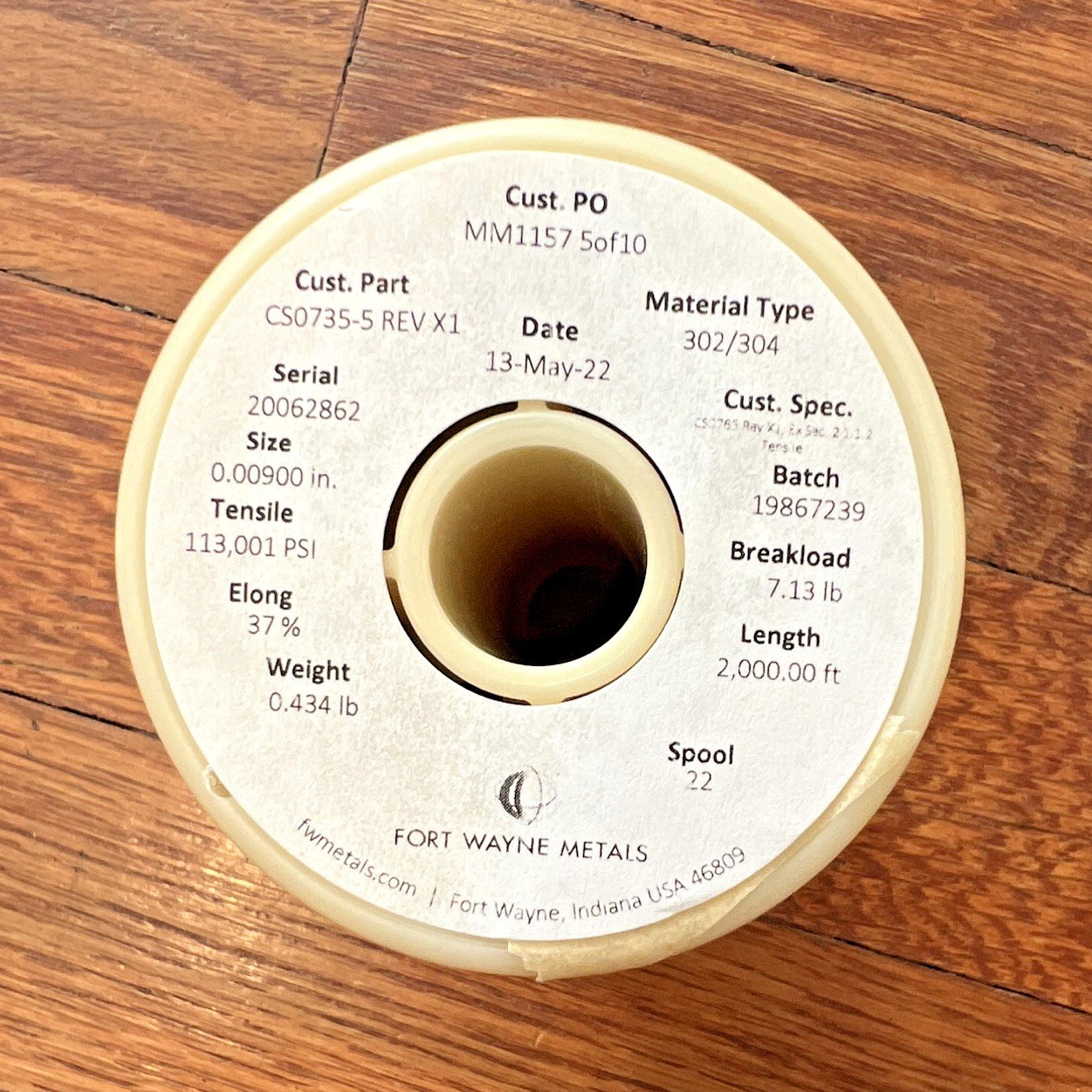 Fort Wayne Stainless 302/304 Wire 0.00900 in 2000 ft Spool, Lot of 20
