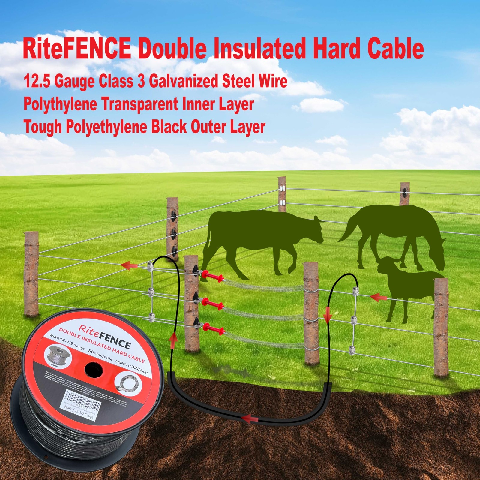 Ritefence Electric Fence Double Insulated Underground Hard Cable 328Ft