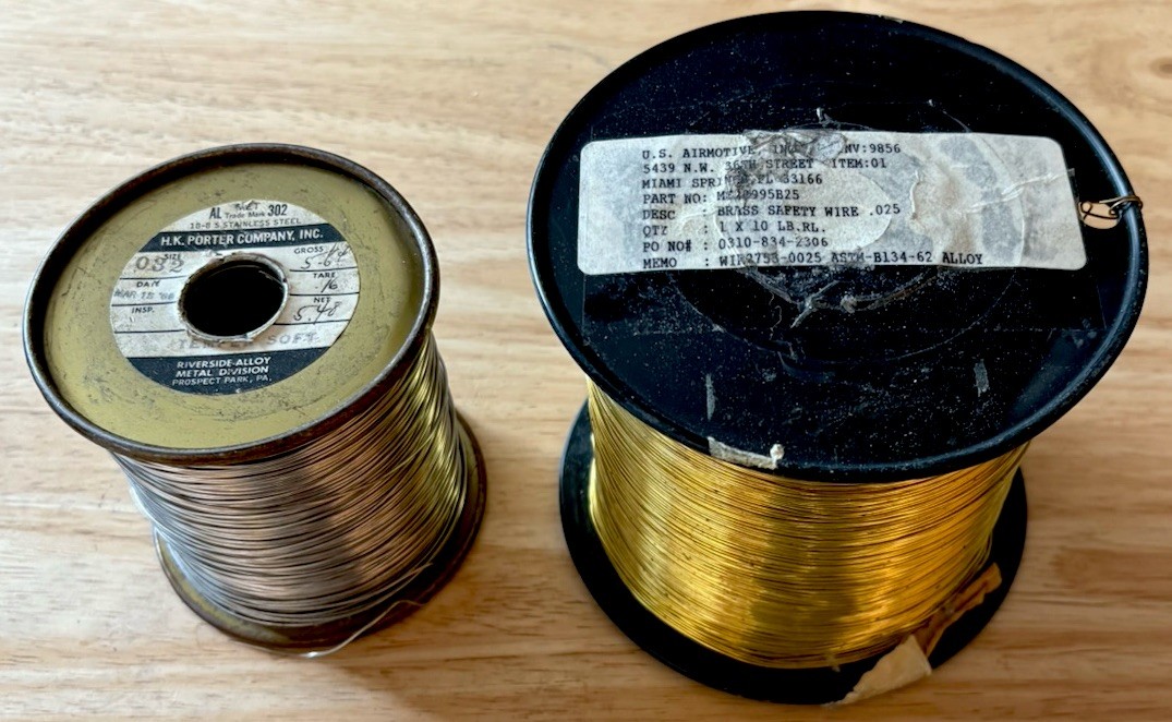 10 Lb Roll Brass Safety Wire .025 & 5 Lb Roll Of Stainless Steel .032 Wire