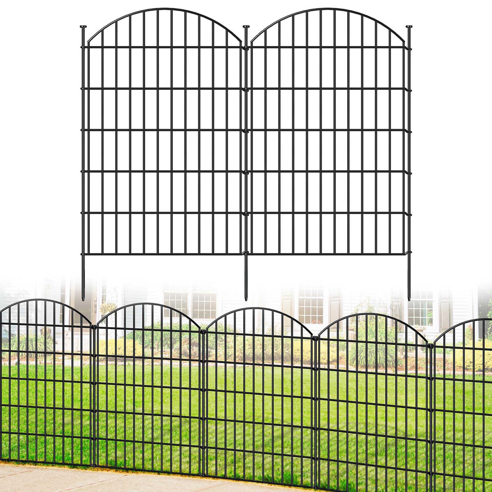 FOREHOGAR Metal Garden Fence 42in (H) x 23.3ft (L), 10 Panels + 11 Stakes Dog Fe