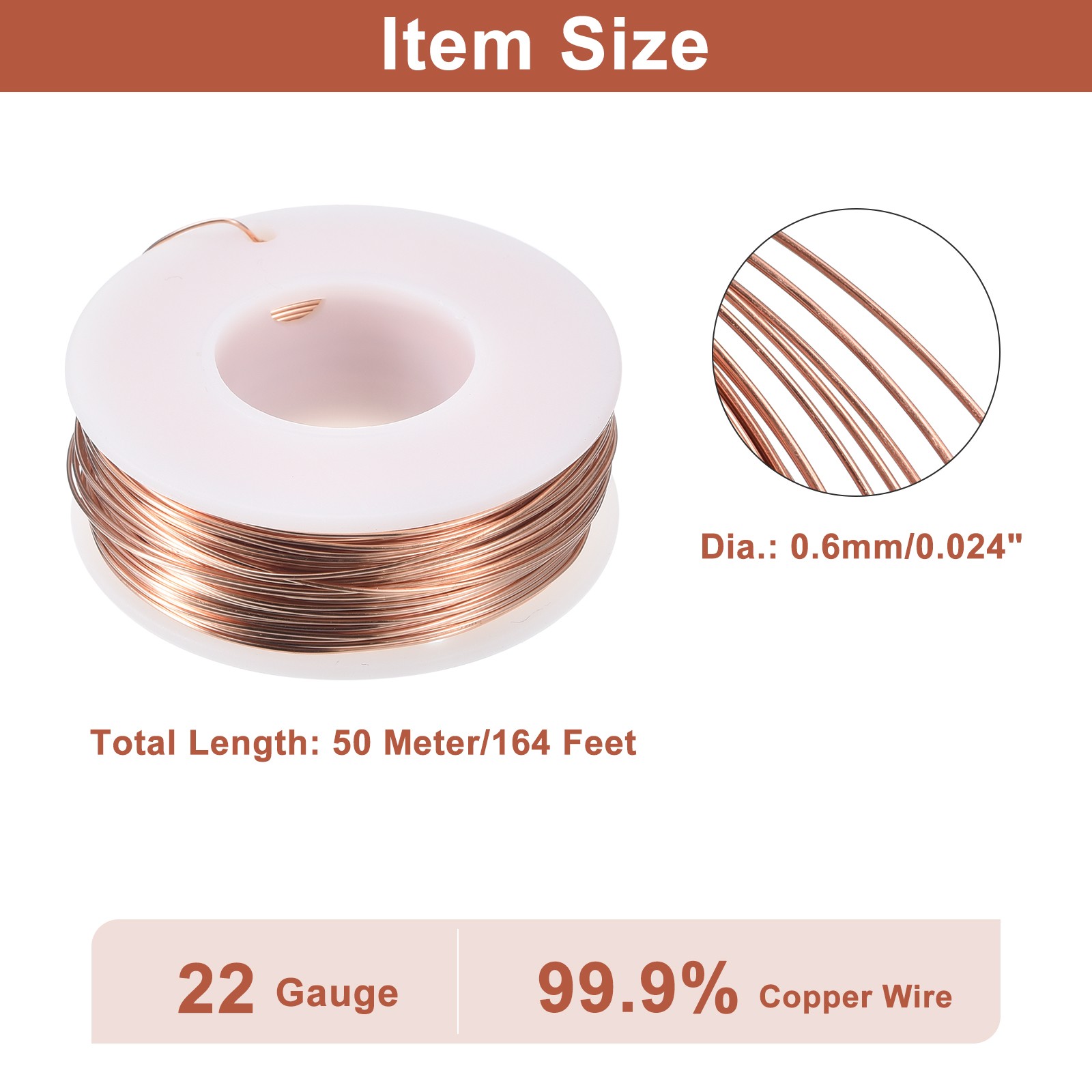 Soft Copper Wire (22 Gauge, 164 FT), 99.9% Pure Bare Copper Wire for Crafts