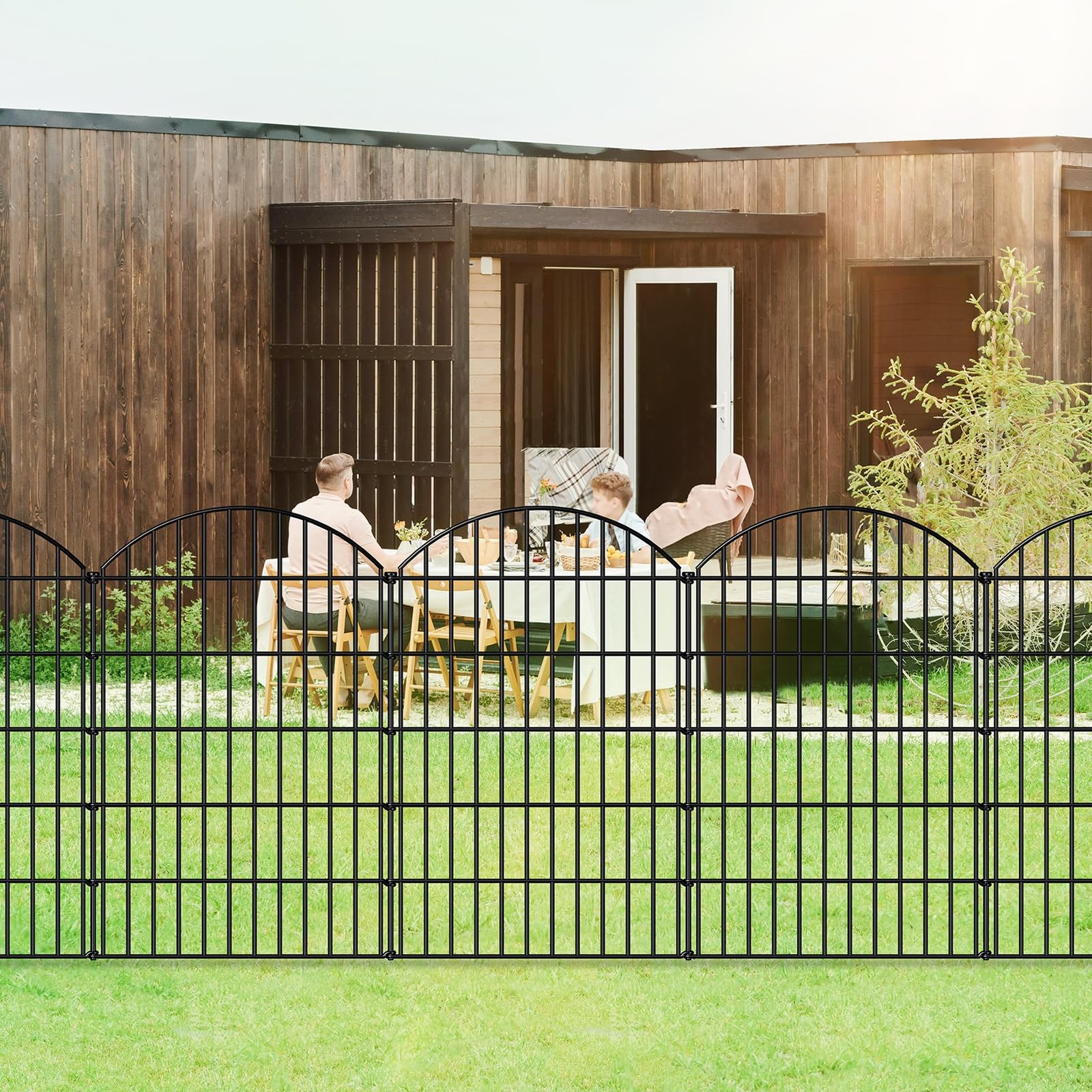 FOREHOGAR Metal Garden Fence 42in (H) x 23.3ft (L), 10 Panels + 11 Stakes Dog Fe
