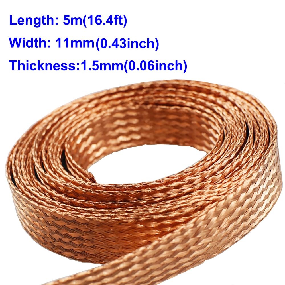 Euogeudel Flat Copper Braid Cable11Mm Flat Copper Braided Ground Strap Wire