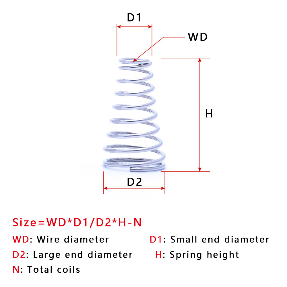 0.7 0.8mm Wire Dia. Tower Spring Conical Compression Spring 304 Stainless Steel