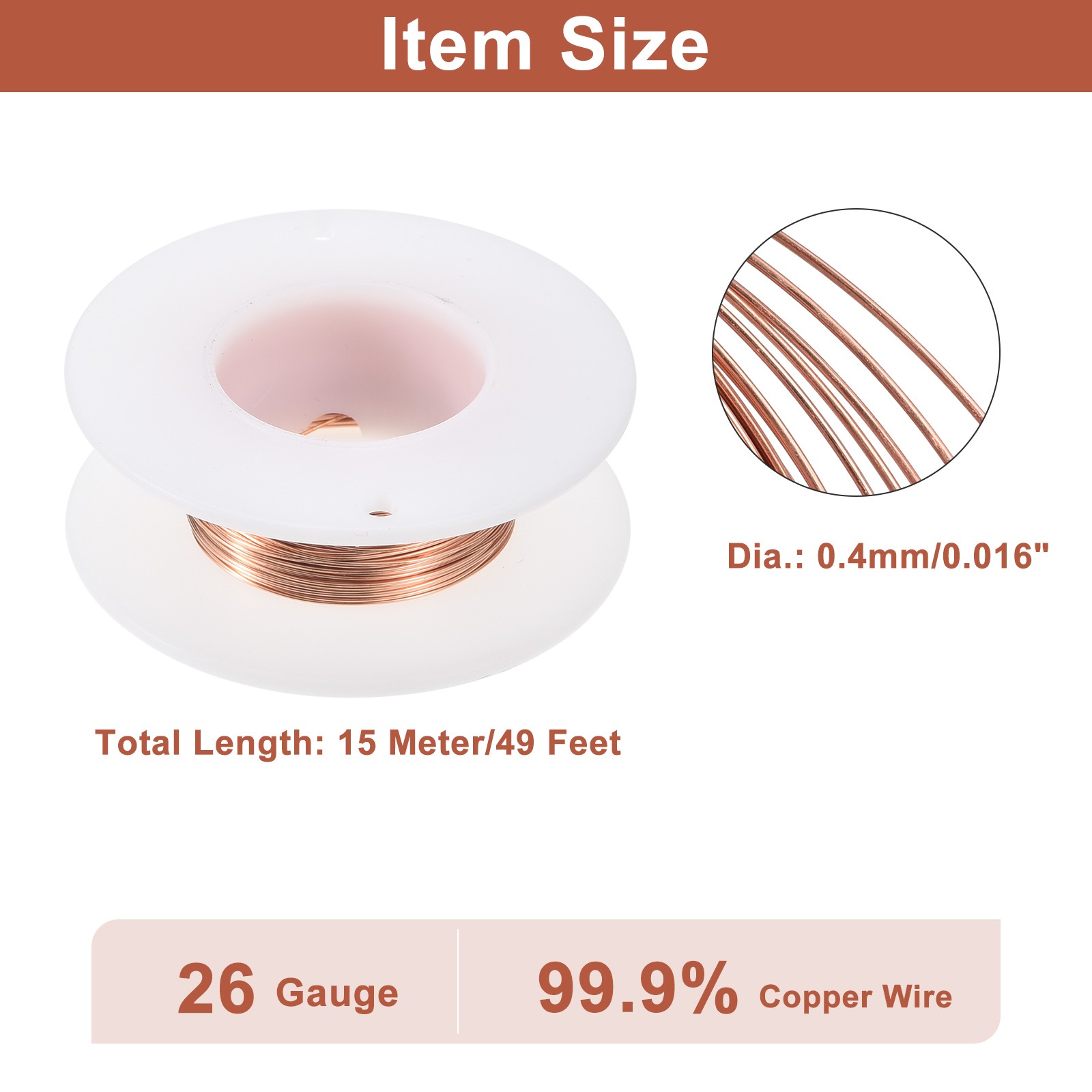 Soft Copper Wire (26 Gauge, 49 FT), 99.9% Pure Bare Copper Wire for Crafts