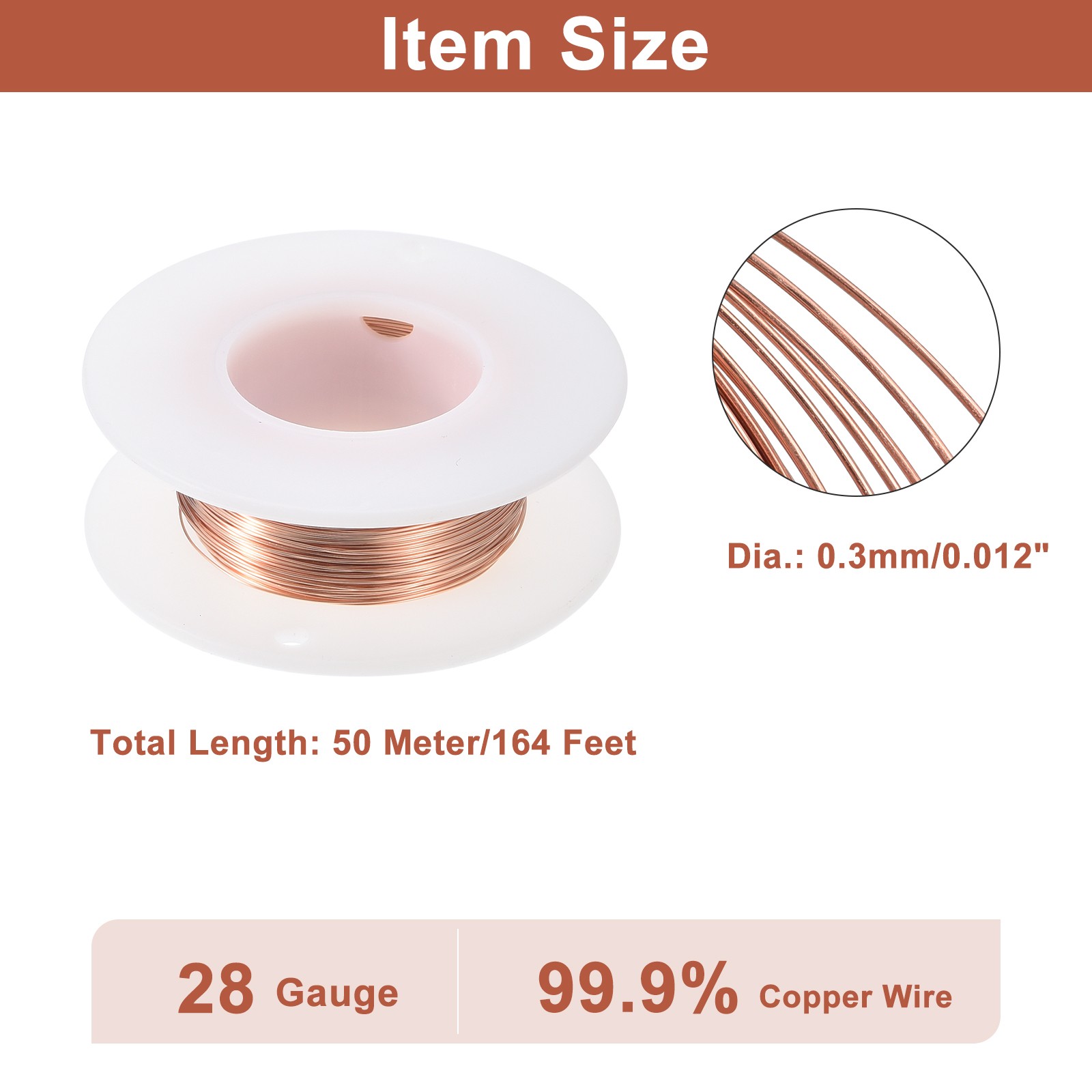 Soft Copper Wire (28 Gauge, 164 FT), 99.9% Pure Bare Copper Wire for Crafts