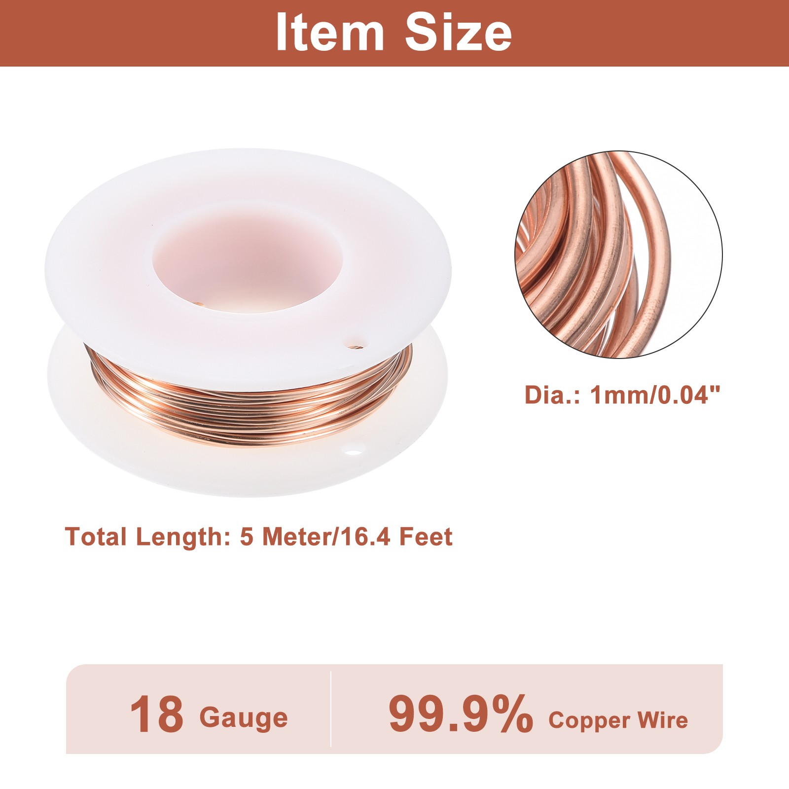 Soft Copper Wire 18 Gauge 16.4FT Pure Bare Copper Wire for Crafts