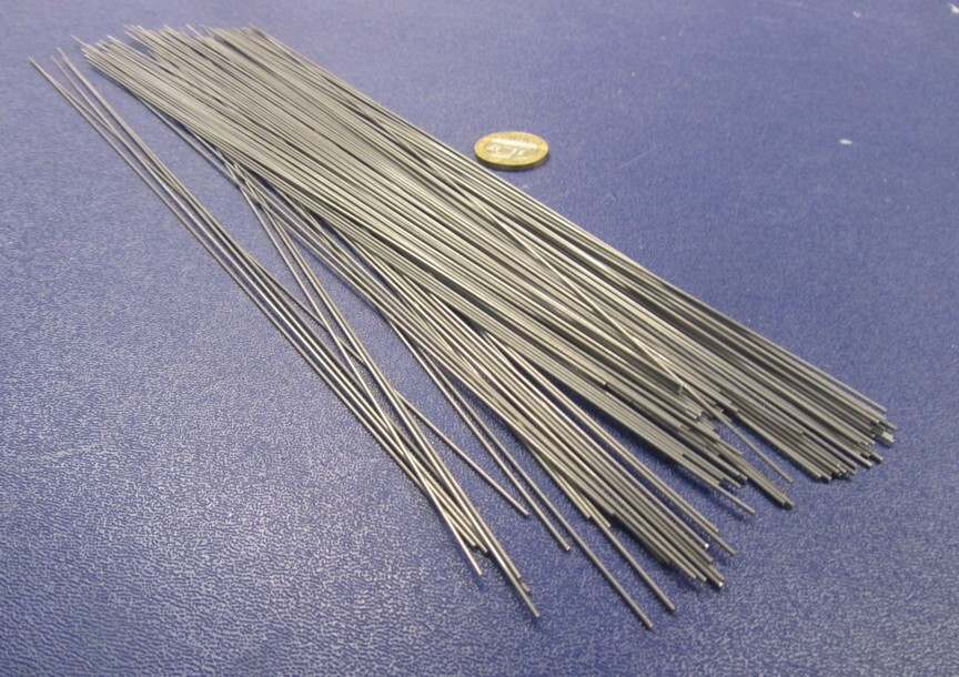 C1080 Carbon Steel Music Wire, Phosphate Coated, .035″ Dia x 1 FT Length, 100 pc