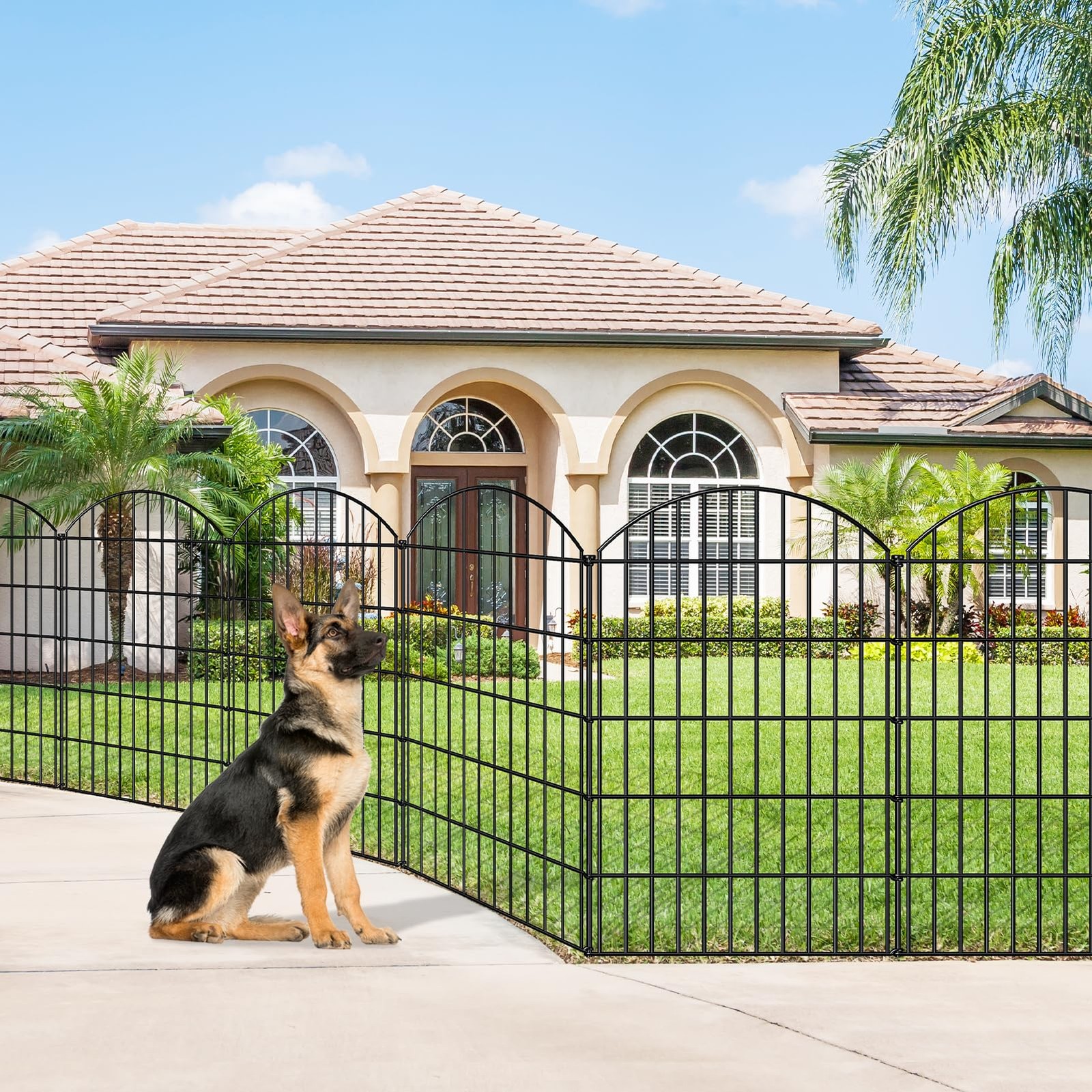 FOREHOGAR Metal Garden Fence 42in (H) x 23.3ft (L), 10 Panels + 11 Stakes Dog Fe