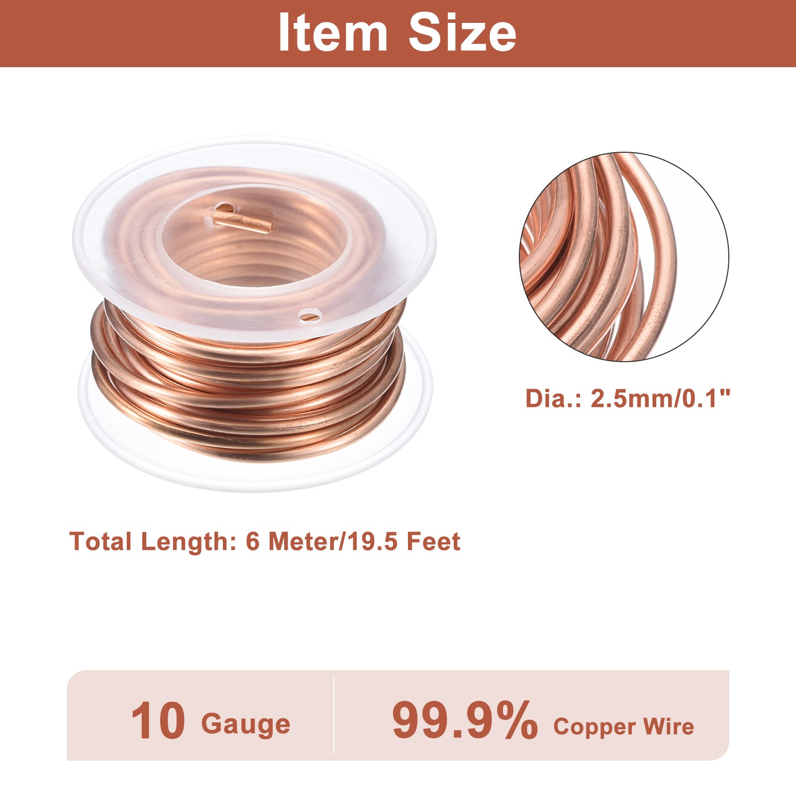 Soft Copper Wire (10 Gauge, 19.5 FT), 99.9% Pure Bare Copper Wire for Crafts