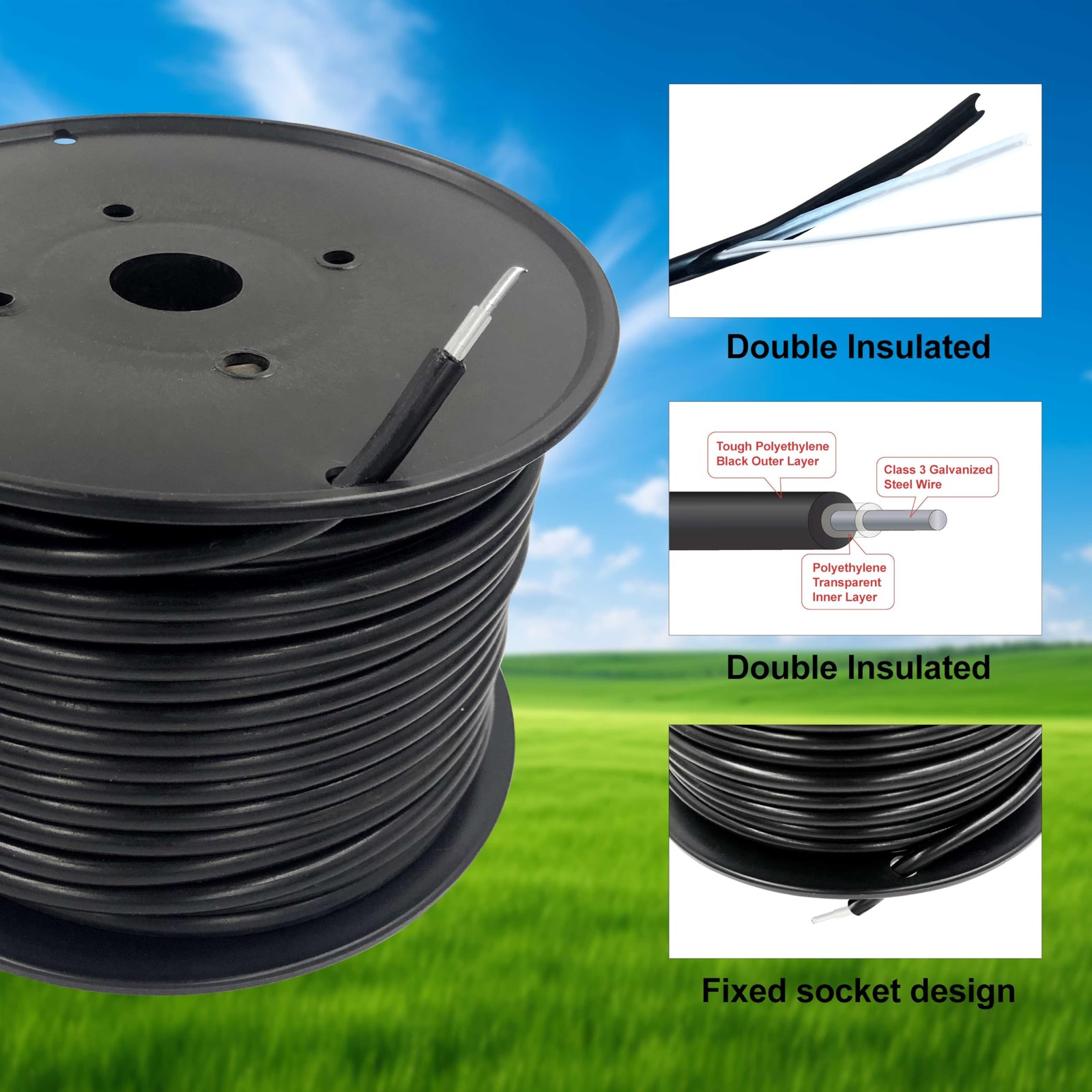 Ritefence Electric Fence Double Insulated Underground Hard Cable 328Ft