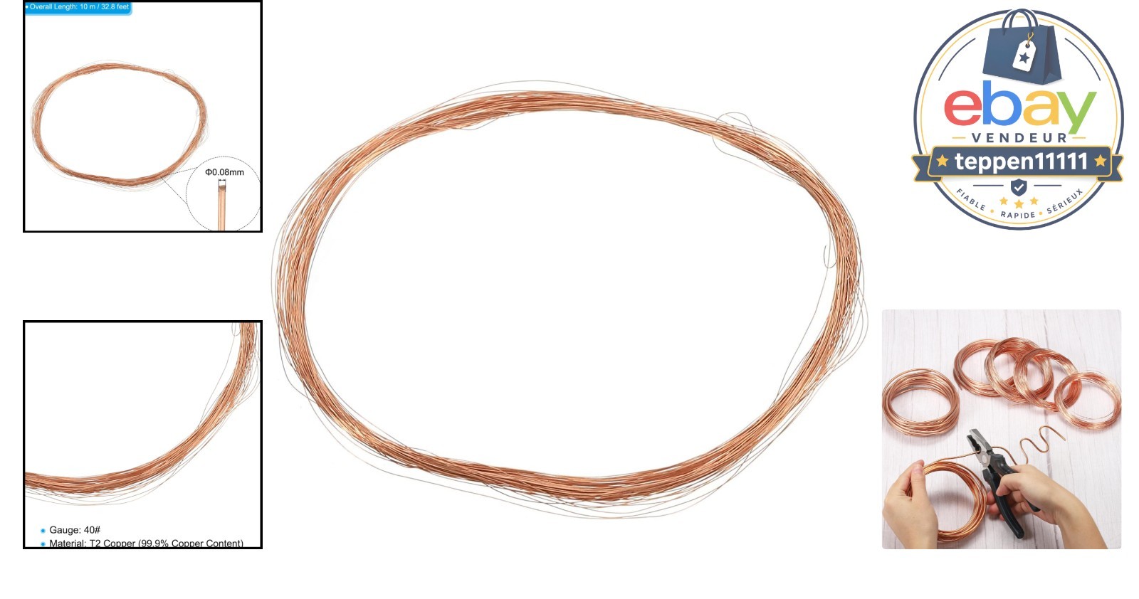 33 Feet Copper Wire 40 Gauge 99.9% Pure Soft Beading Wire 10m