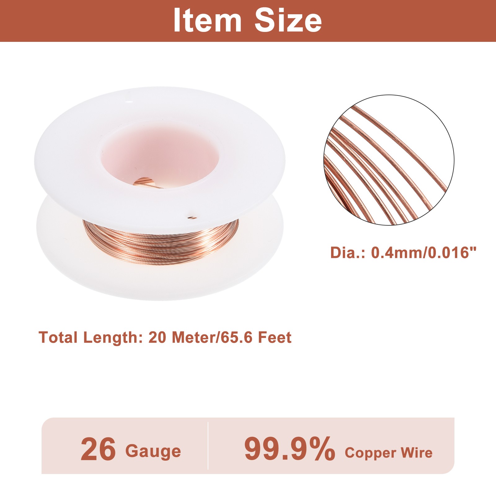 Soft Copper Wire (26 Gauge, 65.6 FT), 99.9% Pure Bare Copper Wire for Crafts