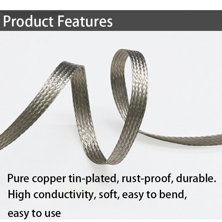 Euogeudel Tinned Flat Copper Braid Cable11Mm Flat Copper Braided Ground Strap