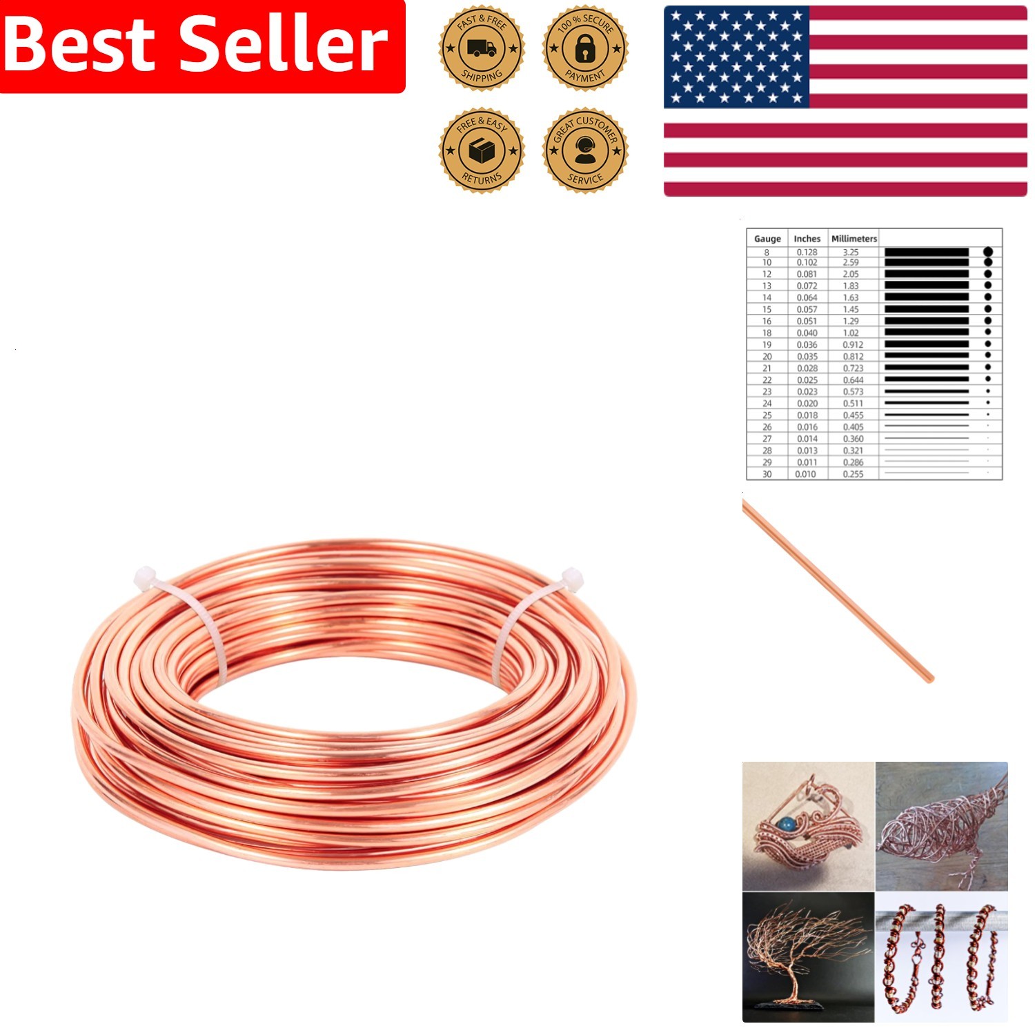 Dead Soft 3.2mm Copper Wire 5oz 8 Gauge for DIY Projects, Jewelry Making