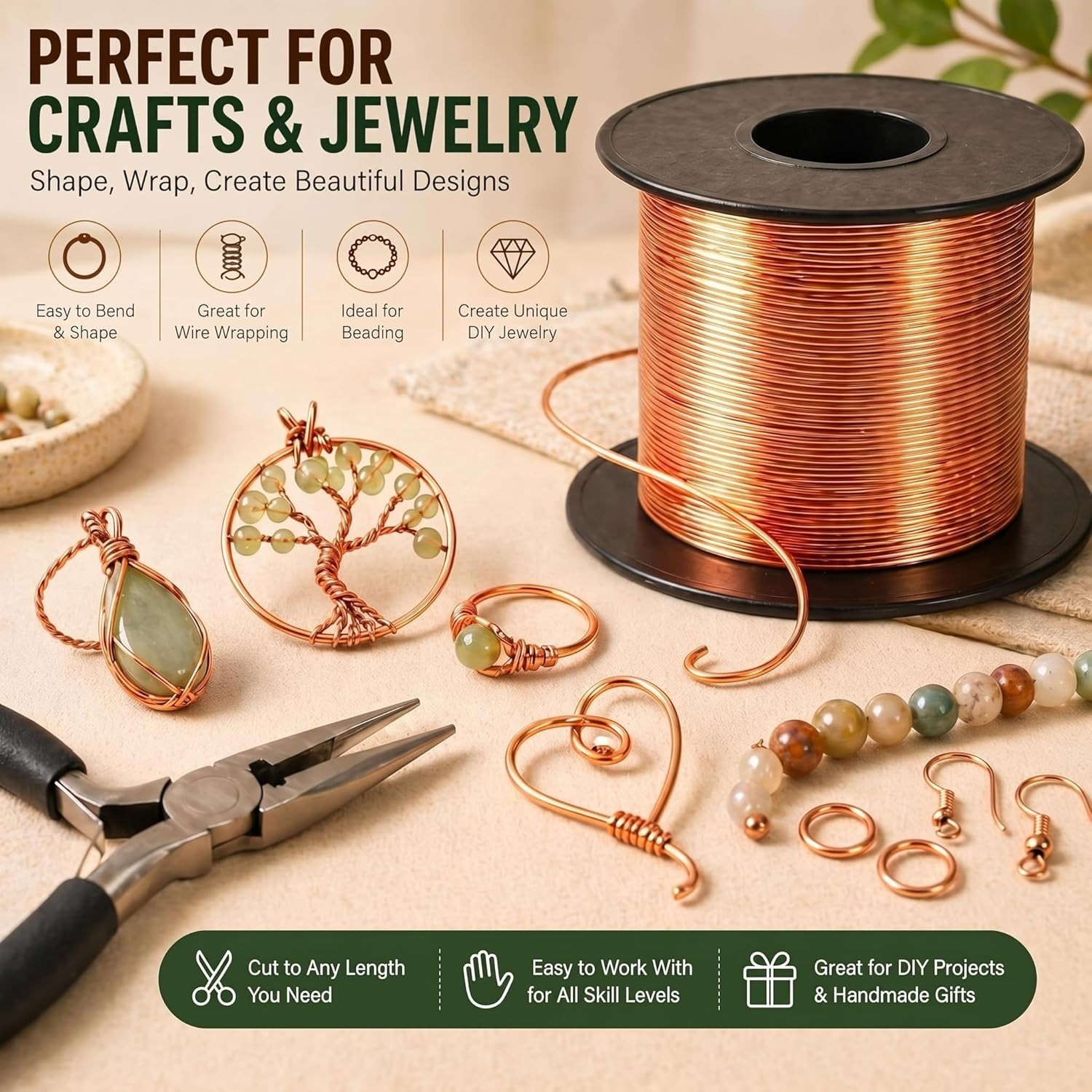 Flexible 100ft 28 Gauge Copper Wire – Ideal for Jewelry Making & Electroculture