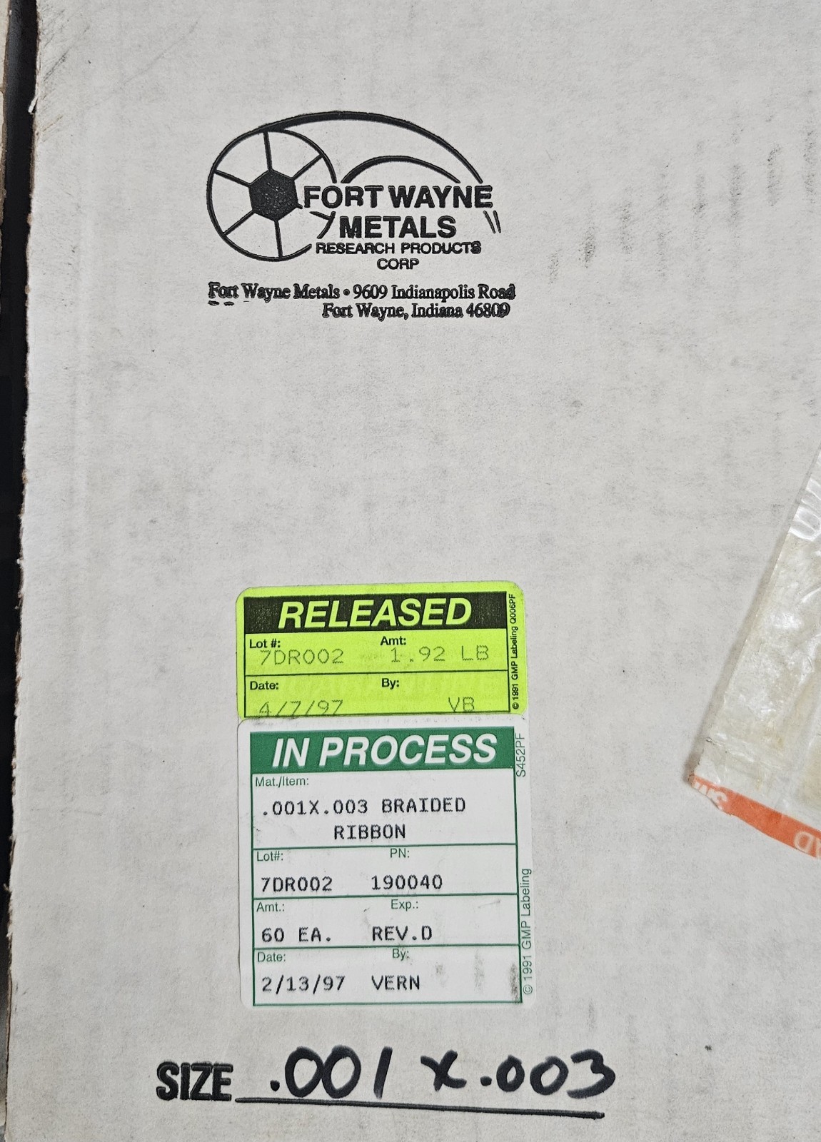 Fort Wayne Metals 304V Single End Flat Wire .001x.003″ Stainless Expired Surplus
