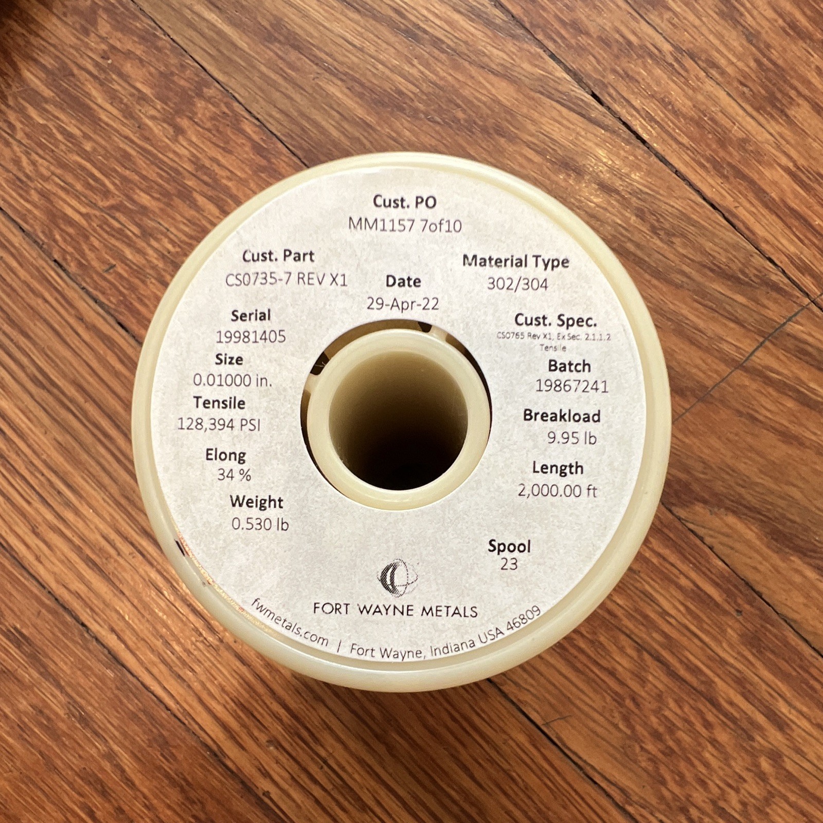 Fort Wayne Stainless 302/304 Wire 0.01000 in 2000 ft Spool, Lot of 20