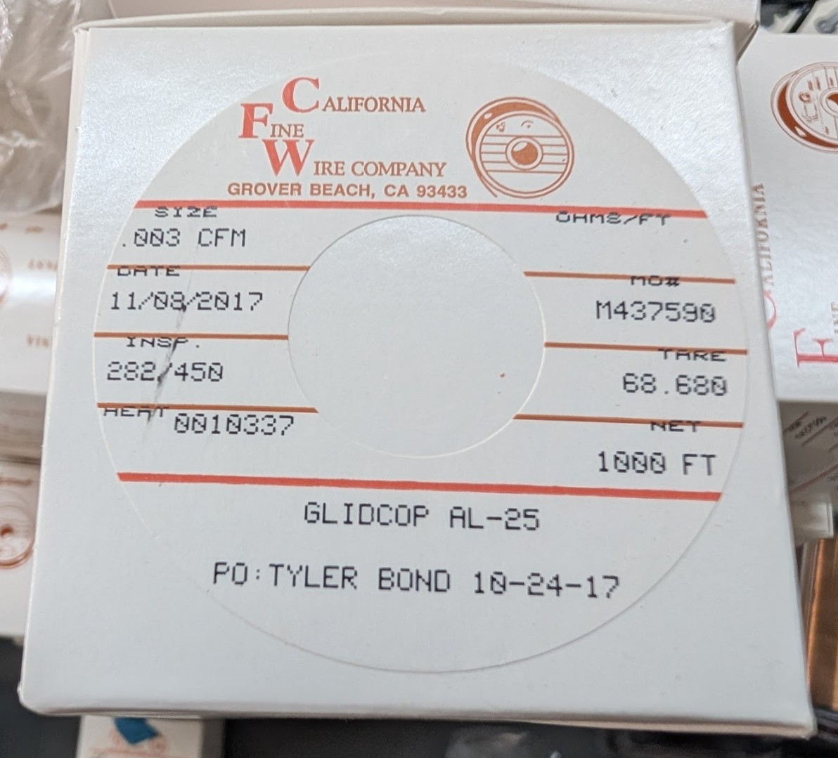 California Fine Wire Glidcop AL-25 Wire 0.003″ 1000ft C15725 Dispersion Copper