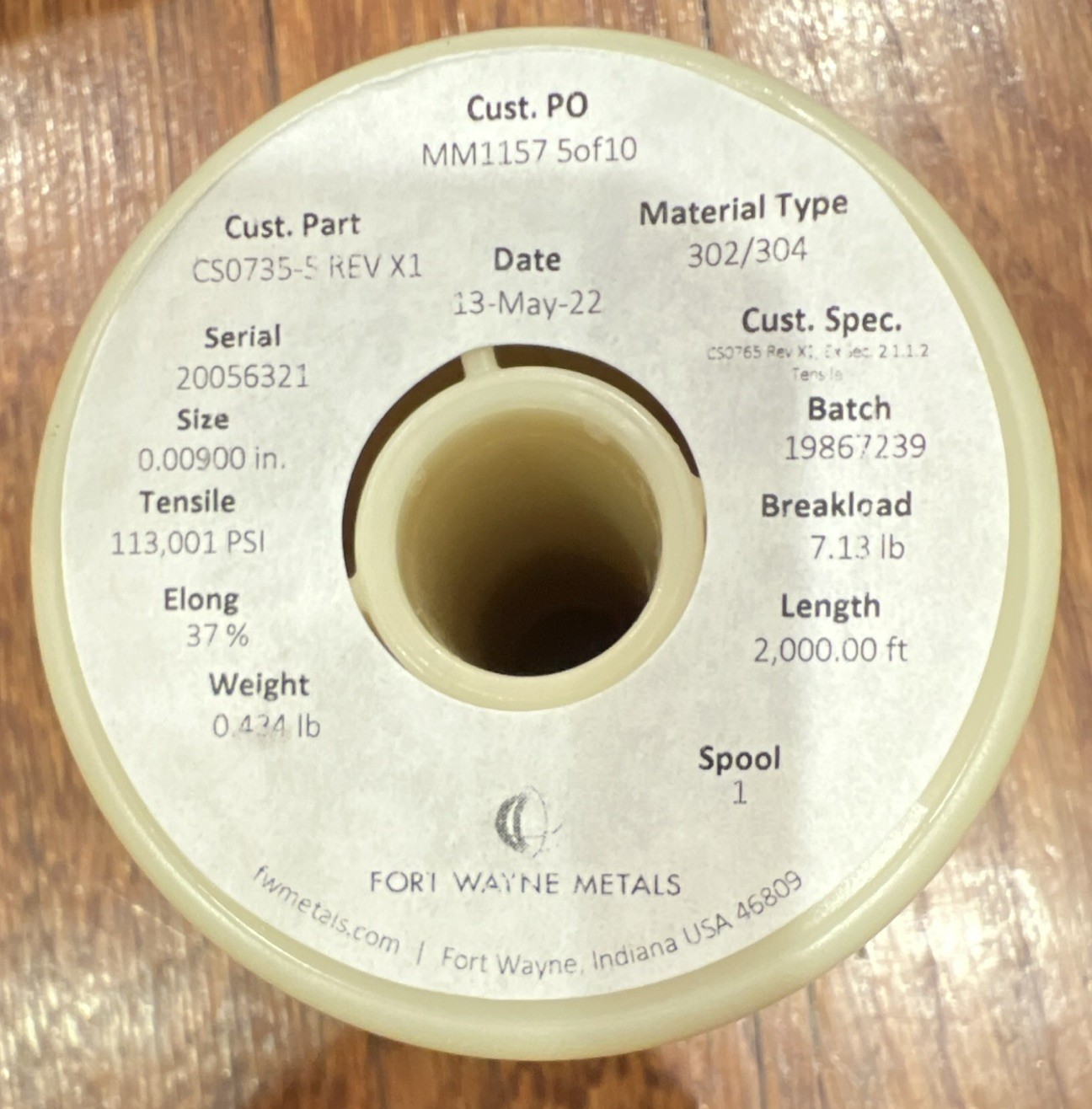 Fort Wayne Stainless 302/304 Wire 0.00900 in 2000 ft Spool, Lot of 19